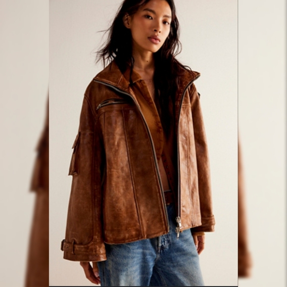 Free People Jackets & Blazers - Free People We‎ The Free Skyline Leather Jacket In Caramel Brown